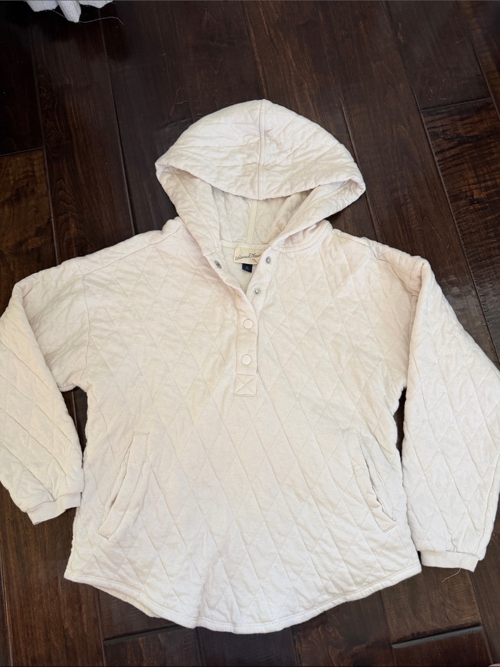 Quilted Hooded Pullover Jacket in Light Cream - woman’s x-small